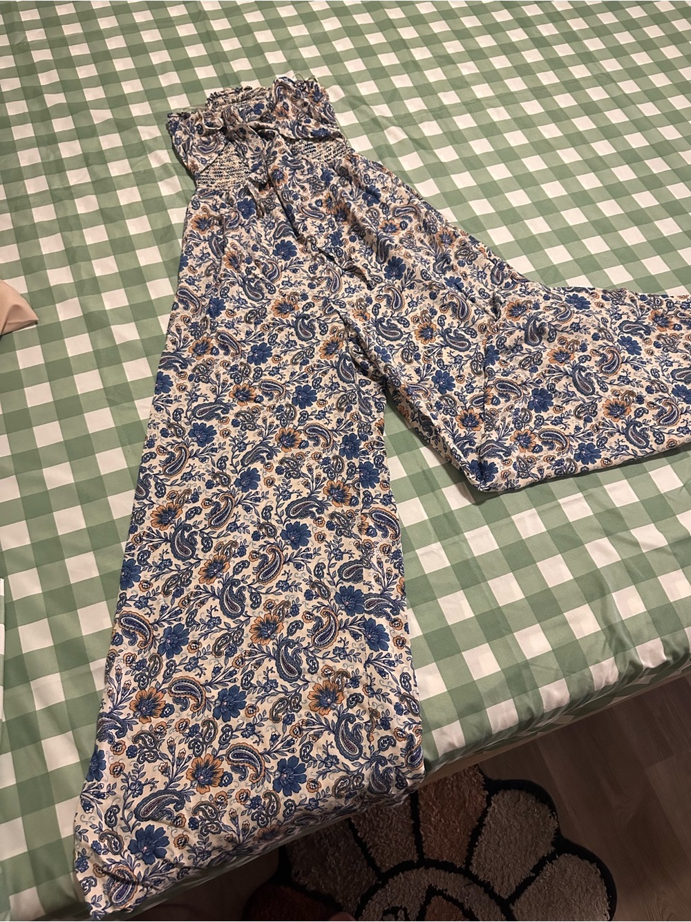 Patrons of Peace Blue and Cream jumpsuit wide leg